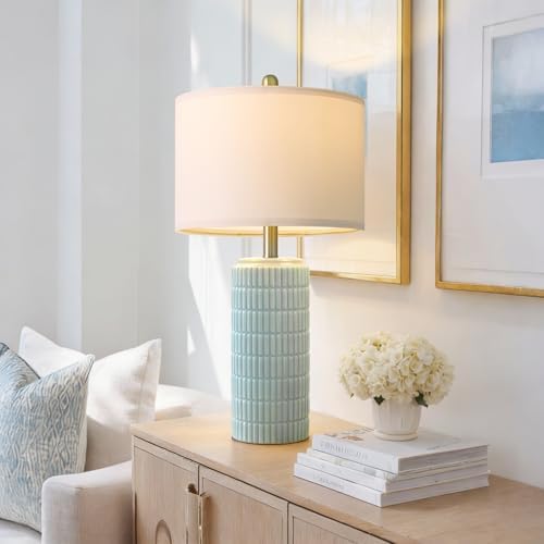 PoKat 23" Light Blue Table Lamps Set of 2, Modern Bedside Lamps for Bedroom, Coastal Ceramic End Table Lamps for Living