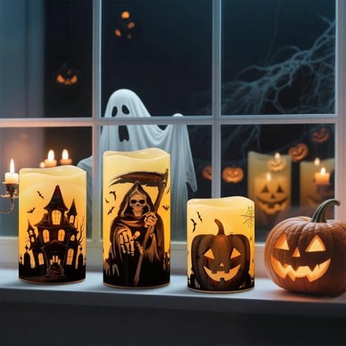 Wondise Real Wax Halloween Flameless Flickering Candles with 6HTimer