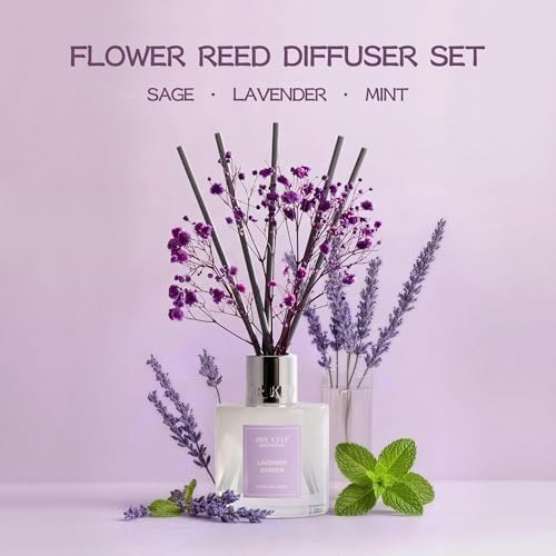 Airkeep Reed Diffuser Set,3.38 fl oz (100 ml) - Lavender Garden Oil Diffusers with 8 Reed Sticks, Home Fragrance Reed