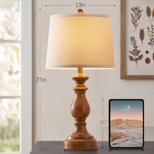 PARTPHONER Traditional Table Lamp Set of 2, Rustic Farmhouse Table Lamps for Living Room Bedroom, 27" Bedside Desk