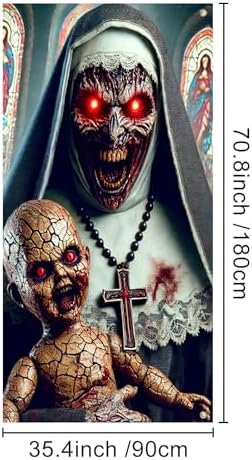 IVN Halloween Creepy Nun Doll Door Cover Decorations 35x71 Inch