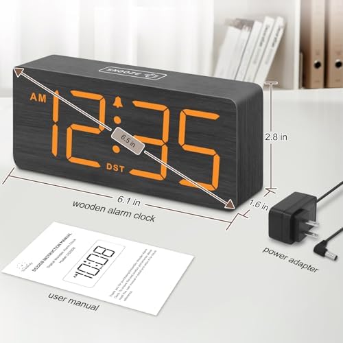 DreamSky Wooden Digital Alarm Clock for Bedroom with Large Numbers