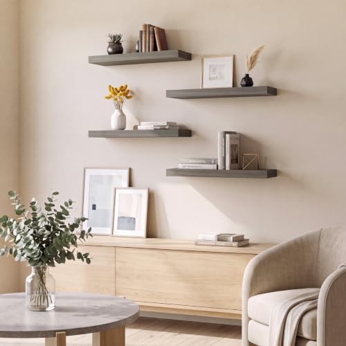 Fixwal Floating Shelves for Wall Decor (Grey, Set of 4, 15.7 Inch)