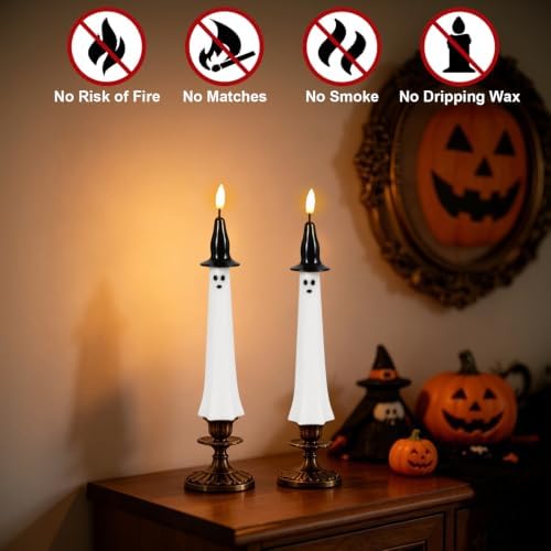 Halloween Witch Flameless Taper Candles with Remote and Timer