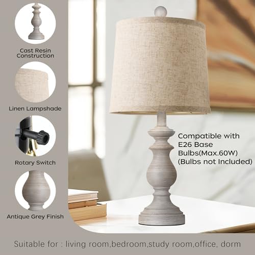 PARTPHONER Traditional Table Lamp Set of 2, Rustic Farmhouse Table Lamps for Living Room Bedroom, 22" Bedside Desk