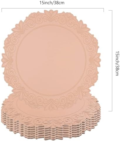 Round Faux Leather Placemats Set of 6, Dining Table Mats, Pink