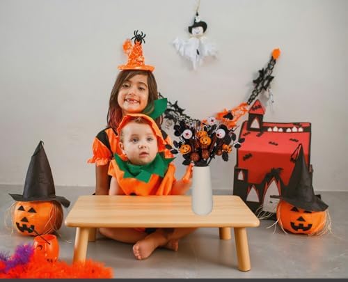5PCS Artificial Halloween Flowers,13.4 Inch Artificial Pumpkin Maple Leaf Floral Stems Branches &Eyeball Halloween Decoration for Indoor Home Farmhouse Party Table Vase Décor