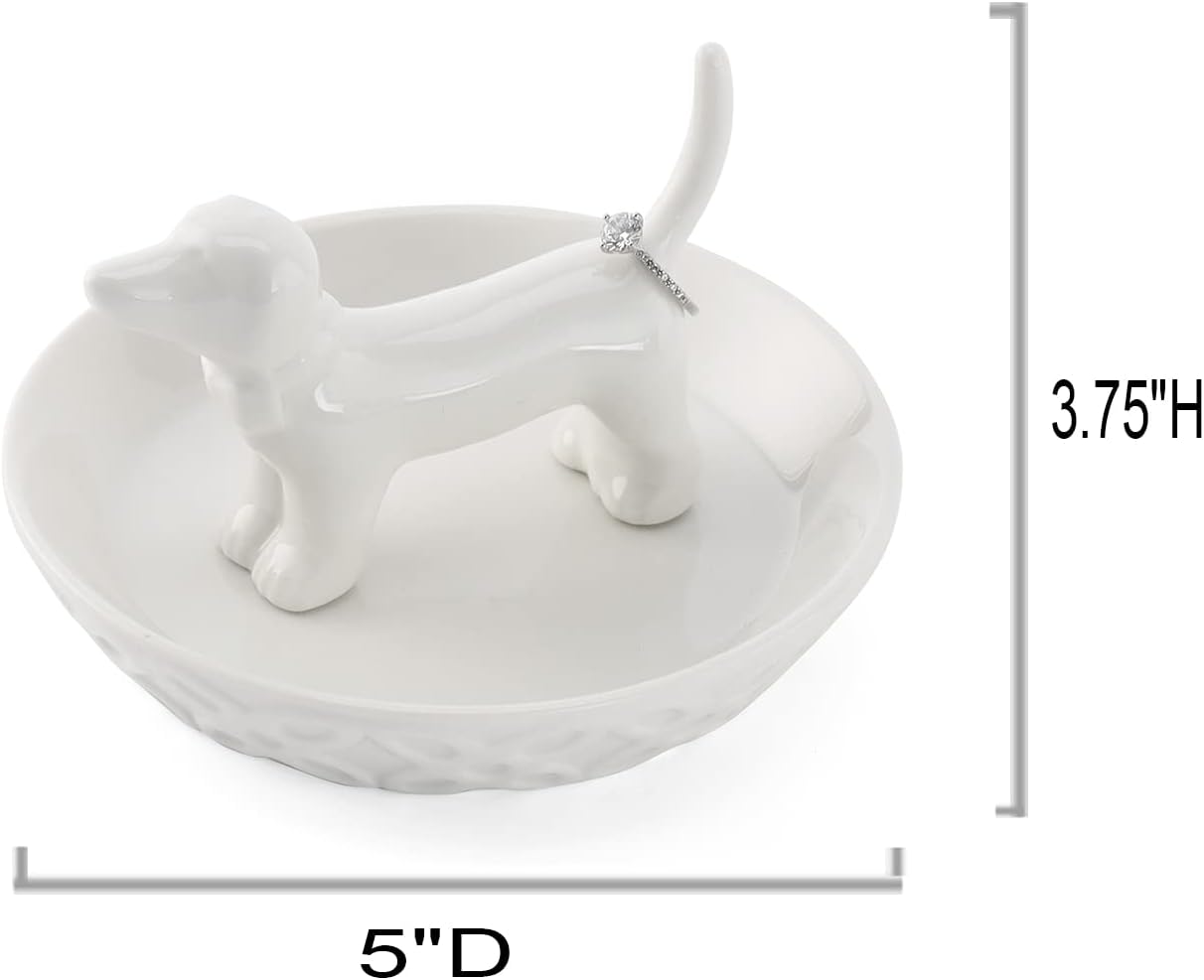 Ceramic White Jewelry Holder / White Dog