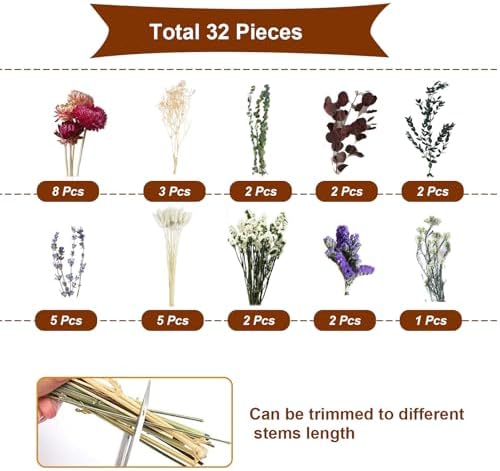 Natural Dried Flower Bouquet, 17" Rustic Boho for Fall Wedding Decorations