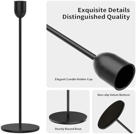 ChefBee 3PCS Black Tall Taper & Pillar Candle Candlestick Holder