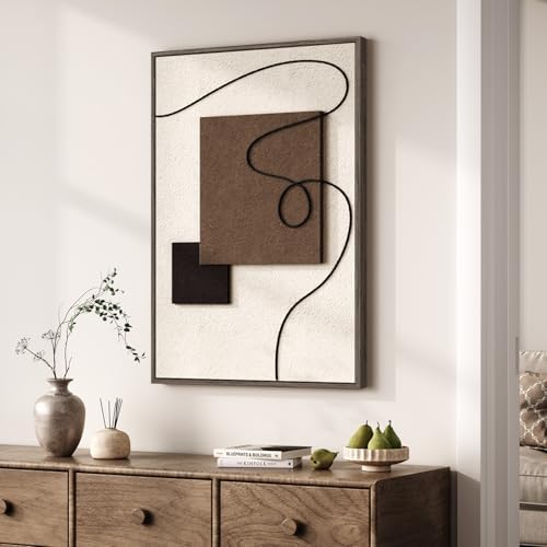 Framed Neutral Abstract Wall Art, 3D Textured Artwork for Walls, 24x36 In