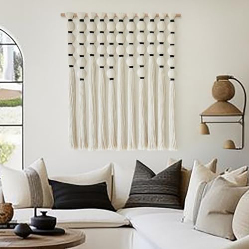 Macrame Wall Hanging 27" W x 31" L Boho Wall Decor Sphericity Cotton Textile Wall / Beige Medium