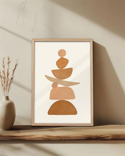 KensTro 16x20 Oak Framed Beige Boho Christian Abstract Wall Art