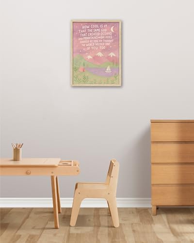 KensTro 12x16in Same God Creation Inspirational Christian Kids Wall Art,Natural OAK Wood Frame with Mountain Canvas