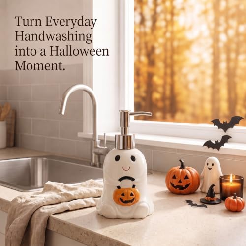 Potchen Ghost and Pumpkin Soap Dispenser Ceramic Pump Bathroom Decor