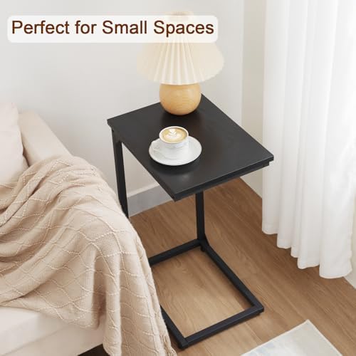 AMHANCIBLE C Shaped End Table, Slide Under Couch Table for Sofa