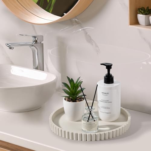 Round Bathroom Tray Perfume Organizer Coffee Table Decor, 10" Beige