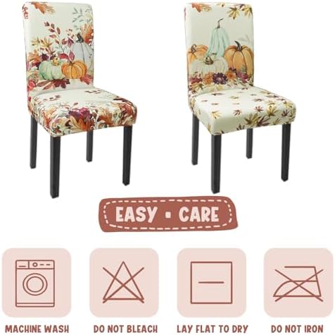 Fall Chair Covers Set of 6 Pumpkin Maple Leaves Stretch Parsons Slipcovers