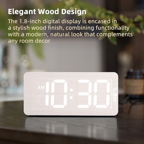uscce Wooden Digital Alarm Clocks for Bedrooms with 0-100% Dimmable Display