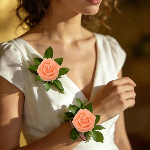 16 Pcs Orange Artificial Flowers, Fake Roses with Stems