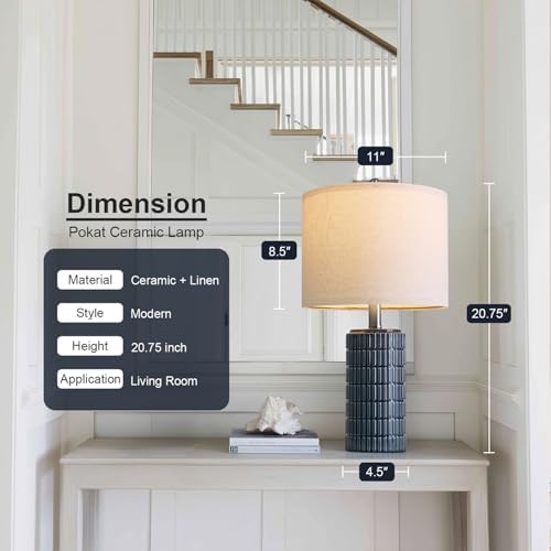 PoKat 20.75" Small Blue Table Lamps, Farmhouse Bedside Lamps for Bedroom Set of 2, Ceramic End Table Lamps for Night