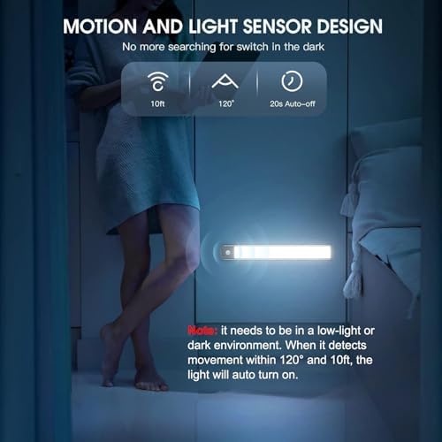 MCGOR 10inch Under Cabinet Lighting, 2 Pack Rechargeable Motion Sensor Light Indoor, 5 Levels Dimmable Magnetic Closet