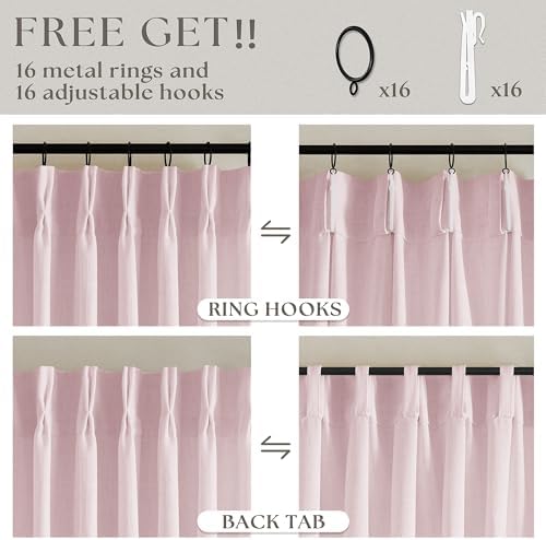 Light Pink Linen Pinch Pleat Curtains 120 Inch Length 2 Panels Set 40x120