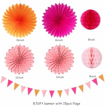 Pink-Orange Fall Party-Decorations Paper-Flowers Lanterns - 20PCS Autumn Wedding Birthday Tissue Pom Poms Streamers Fans Honeycomb, Groovy Boho Baby Shower Rustic Hanging Supplies Decor Burgleda