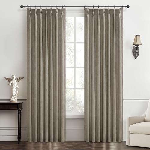 Custom Heavy Linen Pinch Pleated Kitchen 54 Inch Curtains 2 Panels Set, Dark Tan Boho Memory Trained Privacy Short