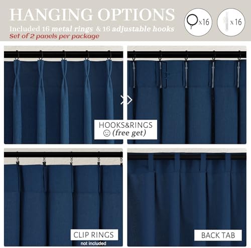 Navy Extra Long Light Filtering Sheer Curtains 108 Inches Long for Living Room 2 Panels with Ceiling Track, Textured