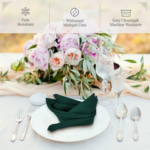 PLOYMONO Hunter Green Cloth Napkins - 8 Pack 17" x 17" Polyester Napkins