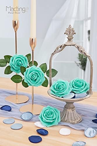 30PCS Mint Green Artificial Roses with Stems, Real Touch Foam Flowers