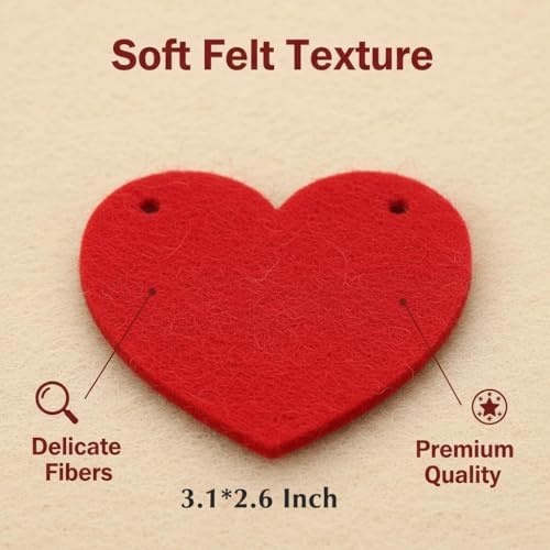 Valentines Day Decorations - Red Felt Heart Garland Hanging String - Ready-to-Use Romantic Valentines Day Decor for Home, Office, Wedding, Anniversary, Birthday Party - No DIY (Red)