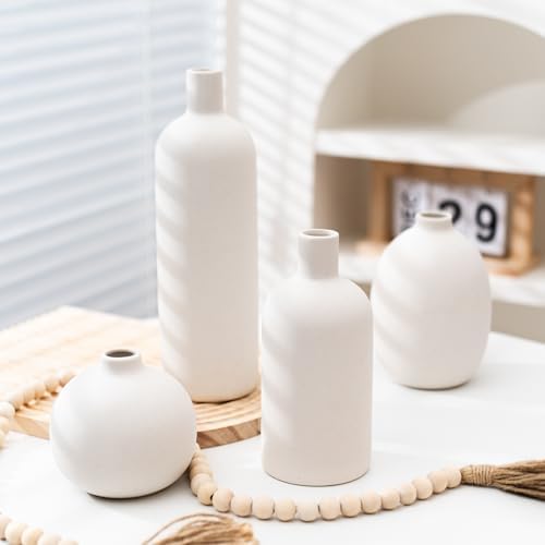 Ceramic Vase / Decorative Flowers Vases for Bouquet / White / Set of 4