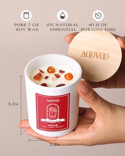 AOOVOO Cinnamon Scented Candles for Women - Aromatherapy Candle with Crystals Inside, 7oz Soy Candles for Home Scented