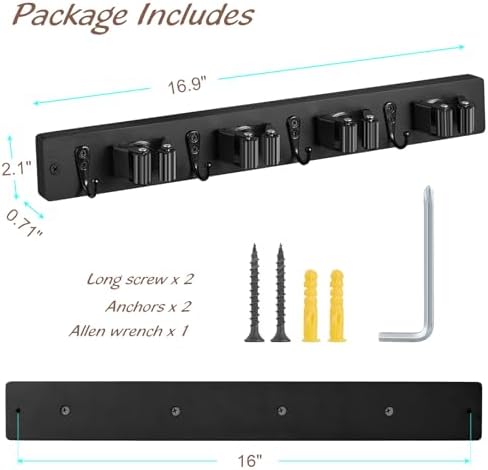 OUTNILI 2 Pack Black Mop Broom Holder Wall Mount - Wood Broom Mop Hanger - Wall Mounted Garden Tool Rack Organizer for
