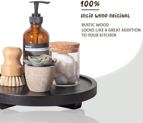 Round Decorative Tray Wood Bathroom Counter Organizer Farmhouse Kitchen Decor / Black / Set of 10