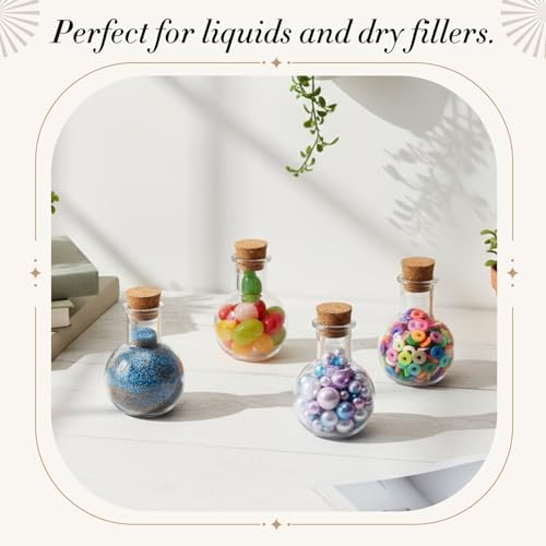 Bokon 50Pack 1oz Plastic Mini Potion Bottles with Corks, 1.4x1.8 In, Round