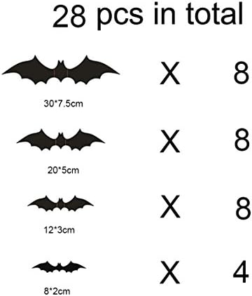 DIY Halloween Party Supplies PVC 3D Decorative Scary Bats Wall Decal Wall Sticker, Halloween Eve Decor Home Window Decoration Set, 28pcs, Black