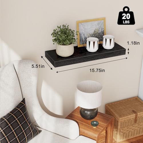 Fixwal Floating Shelves for Wall Decor (Black, Set of 2, 15.7 Inch)
