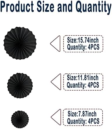 HQZ Black Party Hanging Fans DIY Set - 12pcs Set Pinwheels Fan DIY Paper Craft for Wedding, Birthday, Christmas Party Decoration