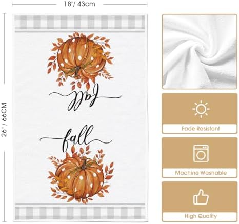 Artoid Mode Orange Pumpkin Leaves Fall Kitchen Towels Set of 2 18x26 Inch