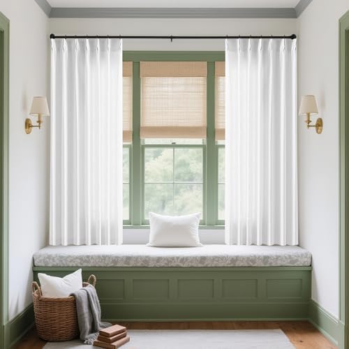 TWODRAPES Snow White Pinch Pleated Linen Curtains 63 Inch Length 2 Panels