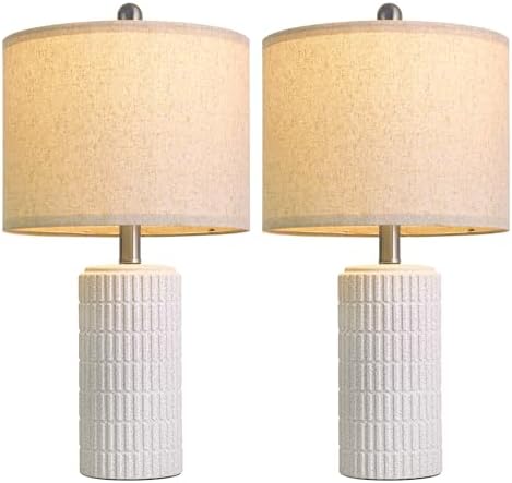 PoKat 20.75" Stone-Like Farmhouse Ceramic Table Lamps Set of 2 for Bedroom, White Bedside Lamps for Night Stands