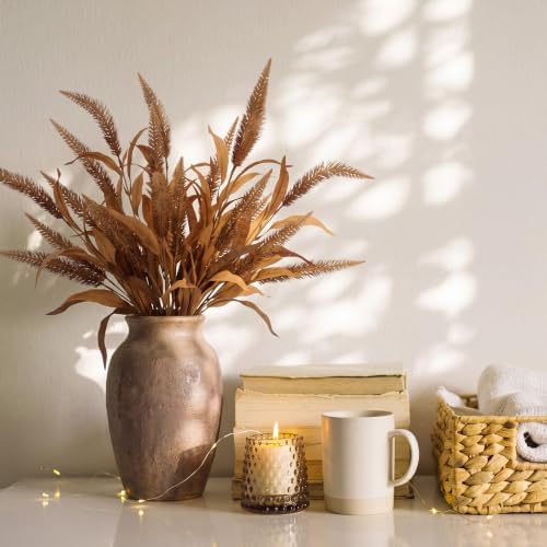 6 Pcs Fall Artificial Dog Tail Grass Fake Stems, Dark Coffee Color