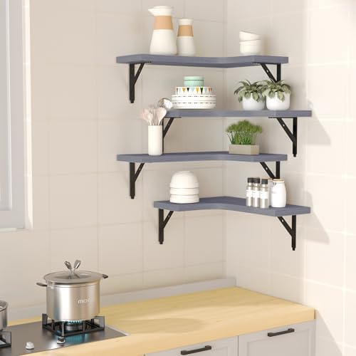 ROMGUAR CRAFT Corner Floating Shelves Wall Mounted Set of 4, Grey