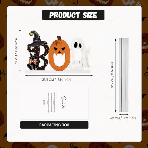 Smile Halloween Wooden Standing Decor Set Ghost Pumpkin and Black Cat