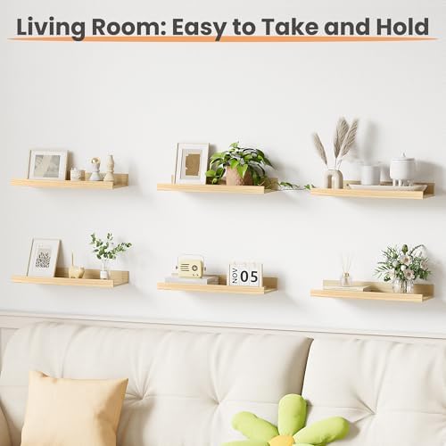 upsimples Floating Shelves for Wall Decor Storage, Natural, 6Pcs, 15.7''