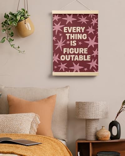 FGFK Everything Is Figureoutable Inspirational Wall Art Poster Hanger Frame, Retro Red and Pink Star Positive