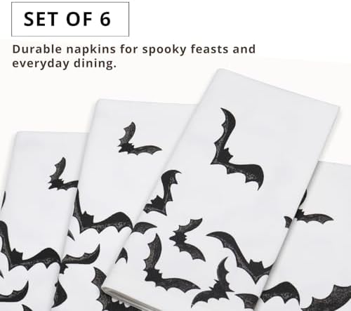 PurpleEssences Halloween Cloth Napkins 18x18 in Set of 6 - Bat